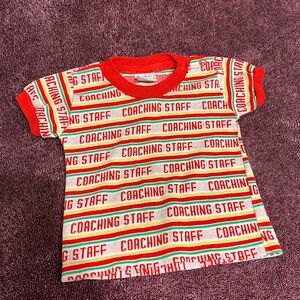 Vintage Buster Brown Red, Green & White 'Coaching Staff' Stripe Tee